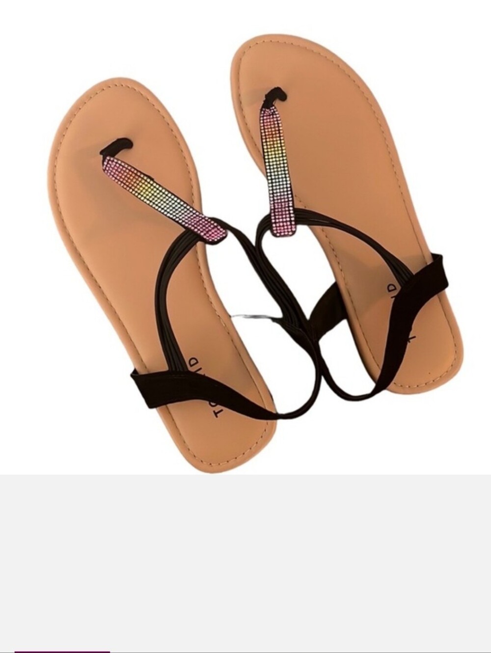 Torrid Rainbow Rhinestone T-Strap Flat Sandals Sz 8WW